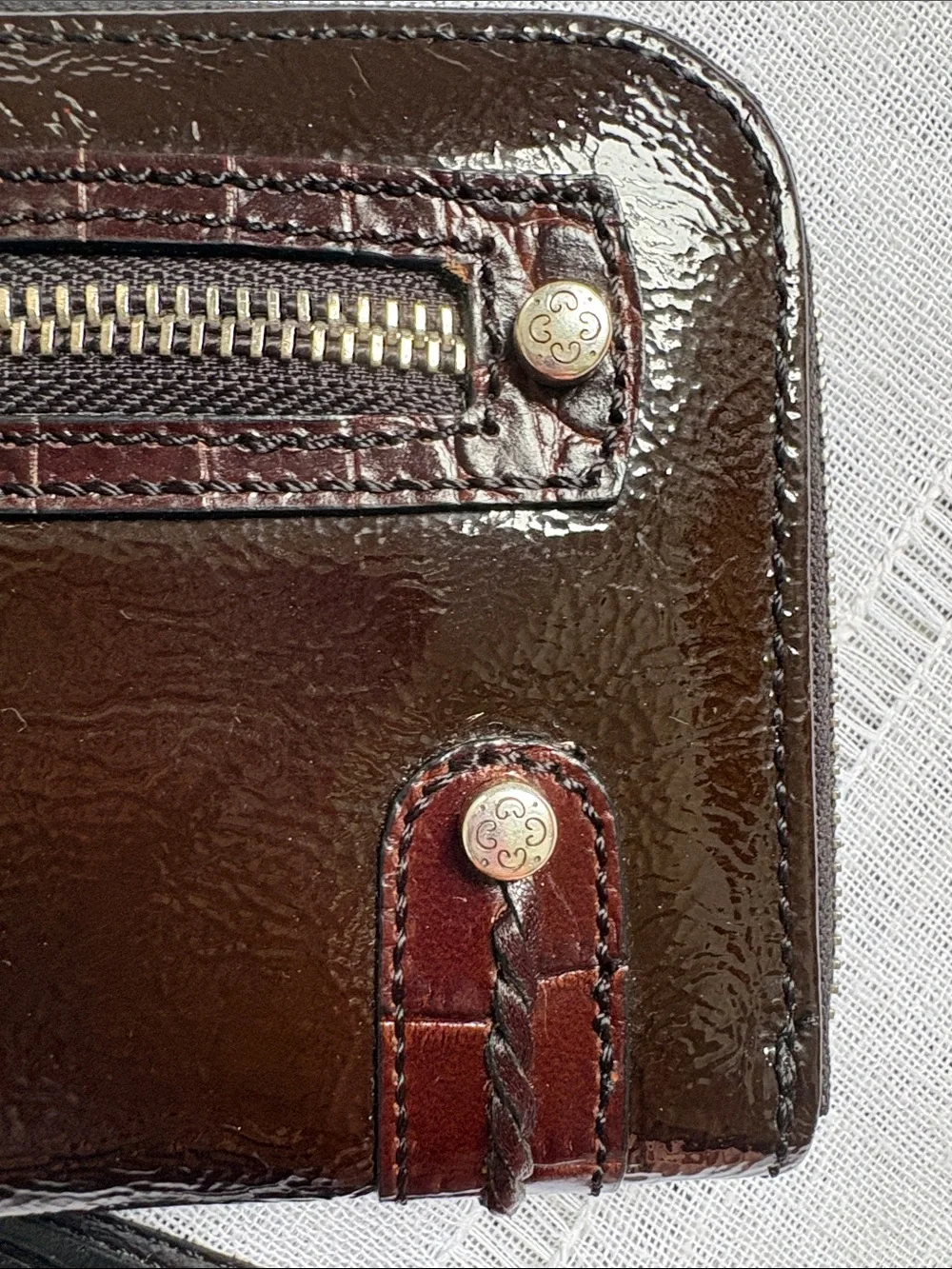 Brighton Dark Brown Patent Leather  Zip-Around Wristlet Wallet